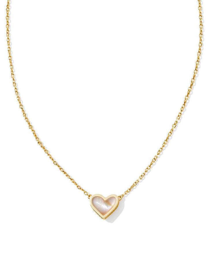 FRAMED ARI HEART SHORT PENDANT NECKLACE - GOLD IRIDESCENT ABALONE