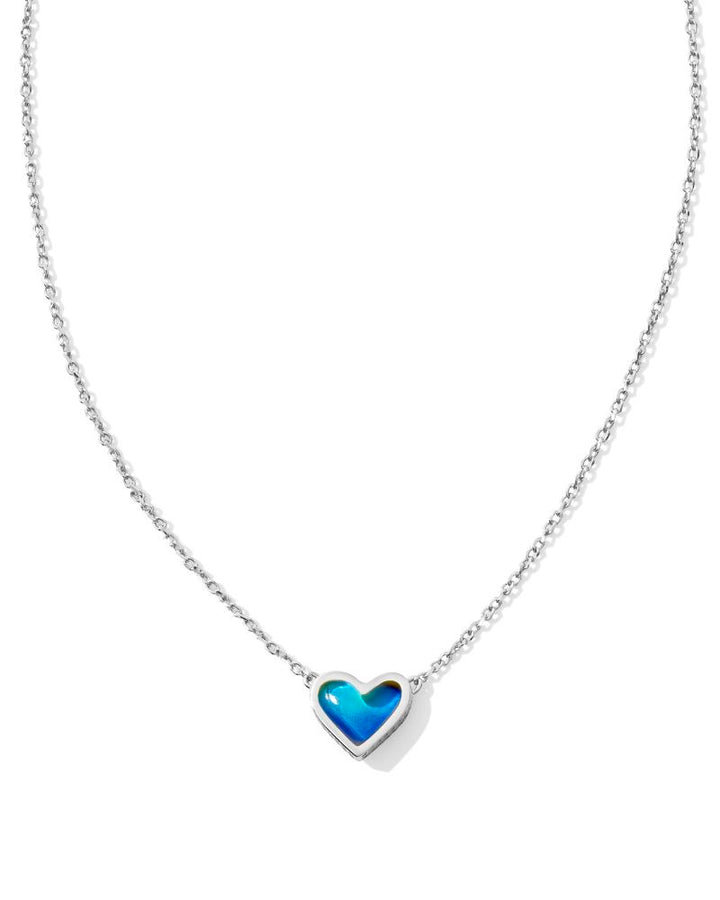 KENDRA SCOTT FRAMED ARI HEART SHORT PENDANT NECKLACE - SILVER MOOD STONE