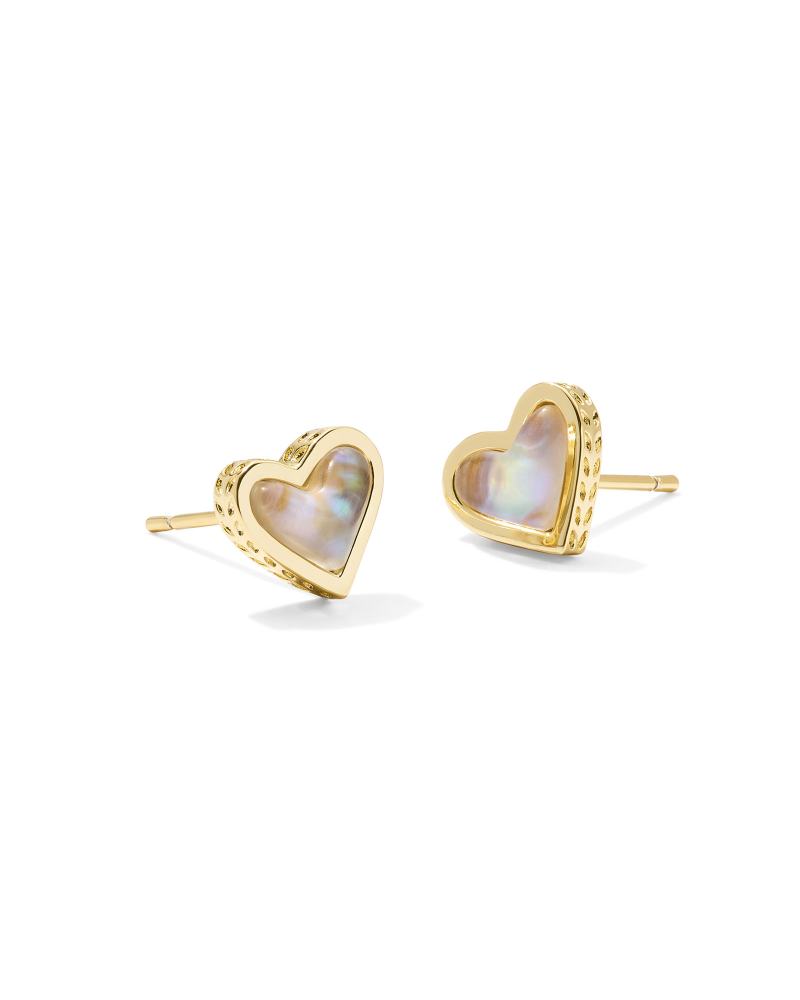 FRAMED ARI HEART STUD EARRINGS - GOLD IRIDESCENT ABALONE