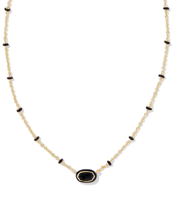 MINI ELISA ENAMEL FRAME SHORT PENDANT NECKLACE - GOLD BLACK AGATE