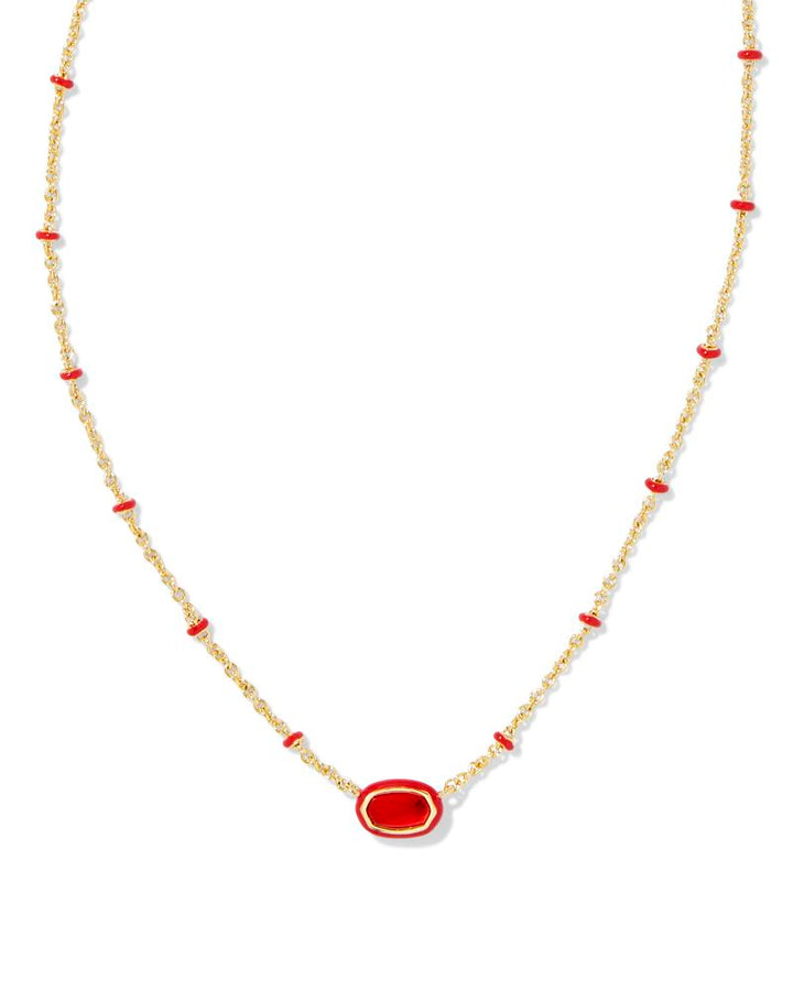 KENDRA SCOTT MINI ELISA ENAMEL FRAME SHORT PENDANT NECKLACE - GOLD RED ILLUSION