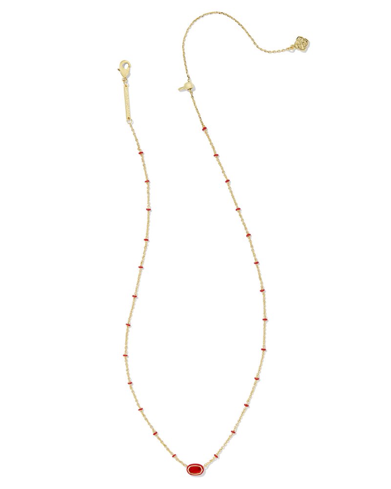 KENDRA SCOTT MINI ELISA ENAMEL FRAME SHORT PENDANT NECKLACE - GOLD RED ILLUSION