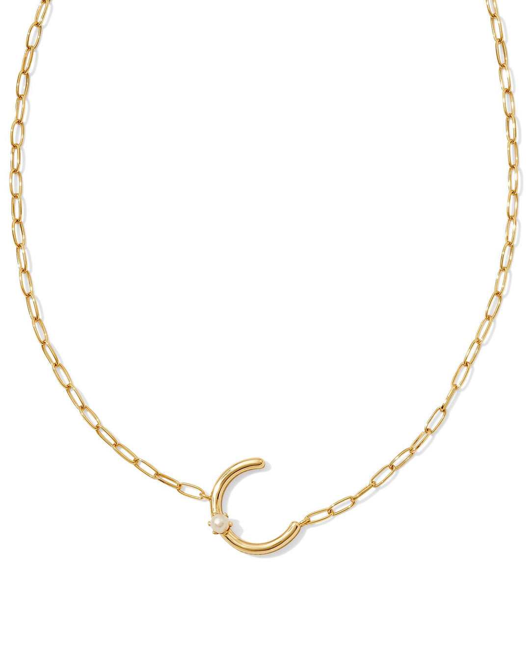 PEARL LETTER C SHORT PENDANT NECKLACE - GOLD WHITE PEARL