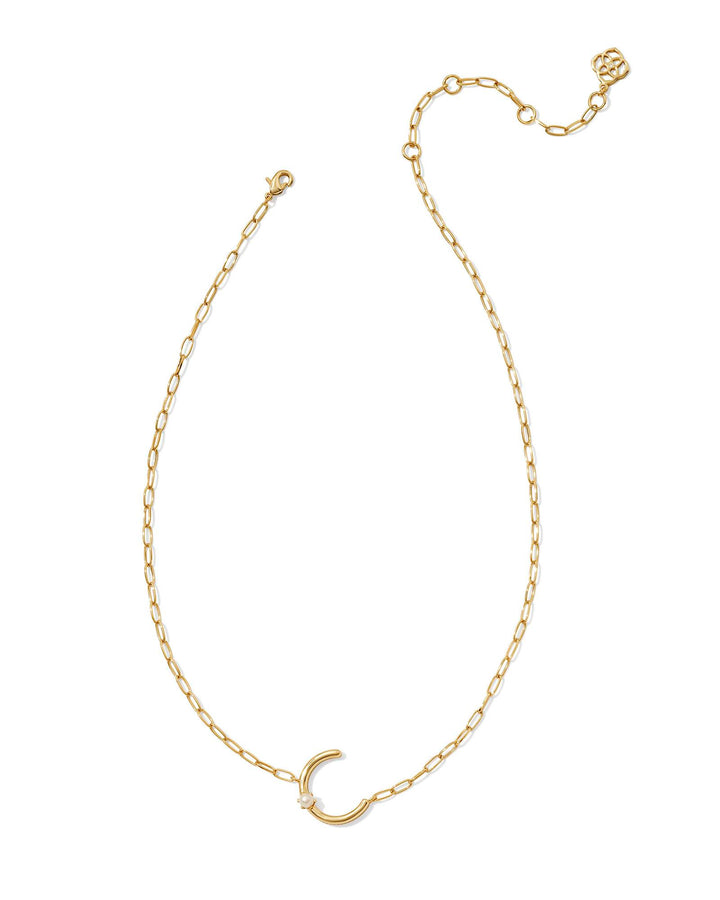 PEARL LETTER C SHORT PENDANT NECKLACE - GOLD WHITE PEARL