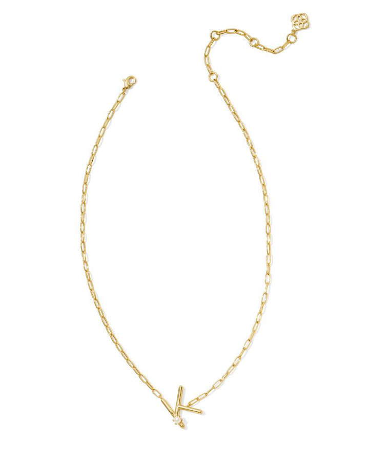 PEARL LETTER K SHORT PENDANT NECKLACE - GOLD WHITE PEARL