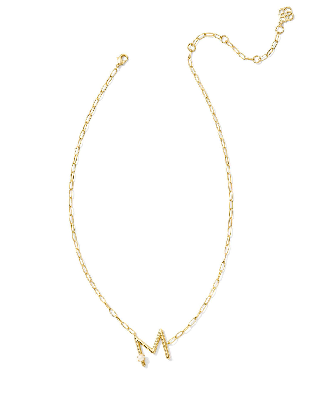 PEARL LETTER M SHORT PENDANT NECKLACE - GOLD WHITE PEARL