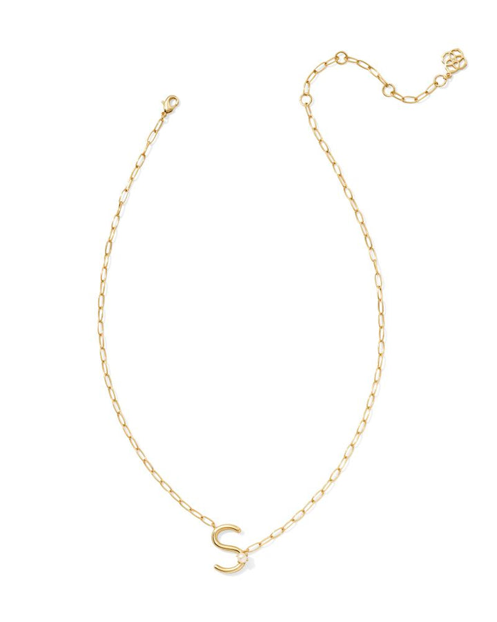 PEARL LETTER S SHORT PENDANT NECKLACE - GOLD WHITE PEARL