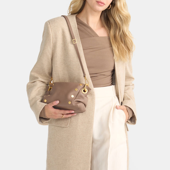 HAMMITT DANIEL CROSSBODY CLUTCH SMALL - SCULPTED TAUPE/BRUSHED GOLD