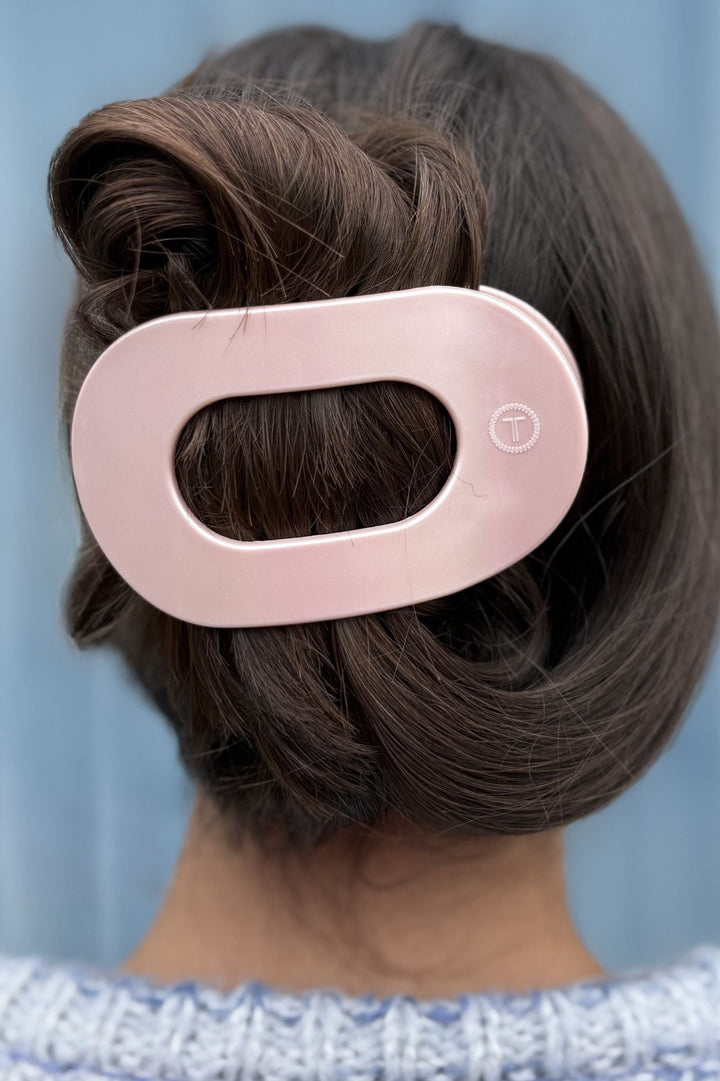 TELETIES LARGE FLAT ROUND CLIP - PEARLY PINK