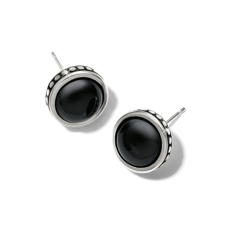 PEBBLE DOT ONYX POST EARRINGS - SILVER-BLACK