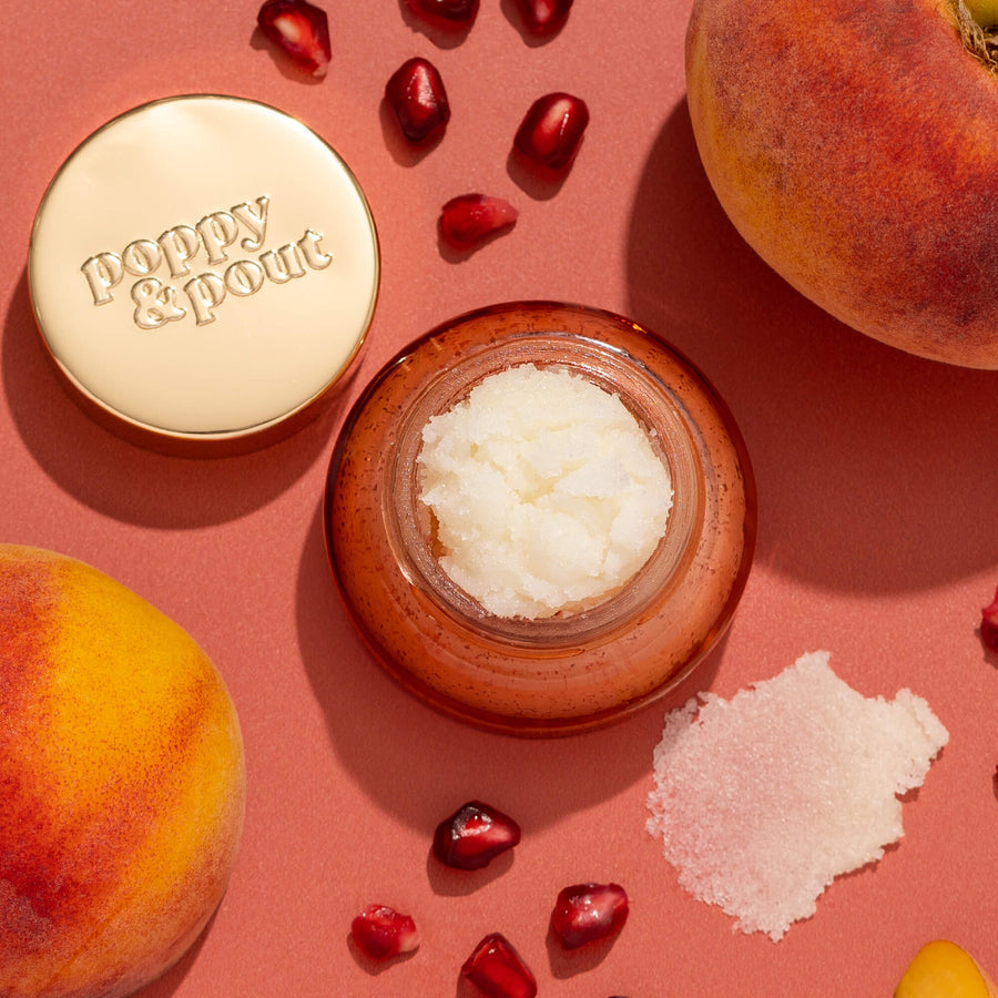 POPPY & POUT EXFOLIATING LIP SCRUB - POMEGRANATE PEACH