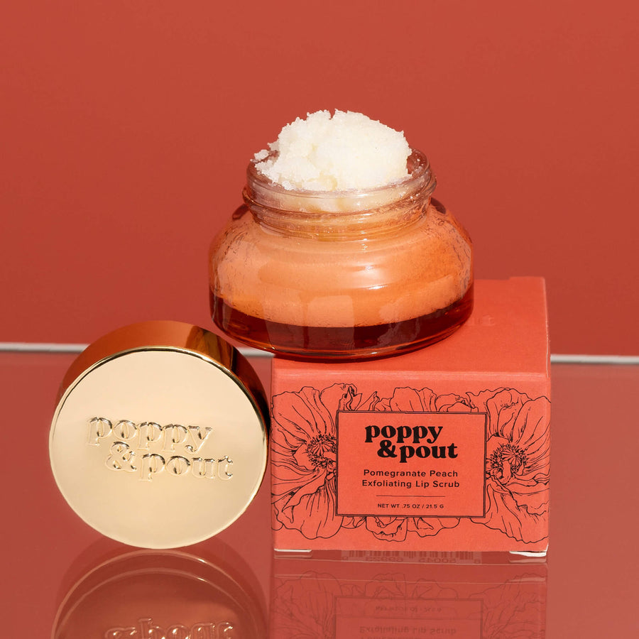 POPPY & POUT EXFOLIATING LIP SCRUB - POMEGRANATE PEACH