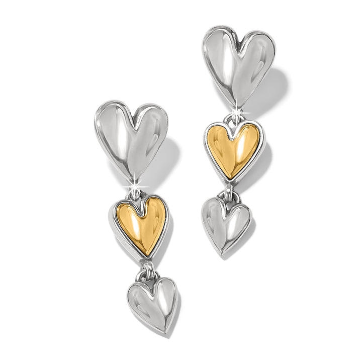 CASCADE HEART TRIO POST DROP EARRINGS - SILVER-GOLD