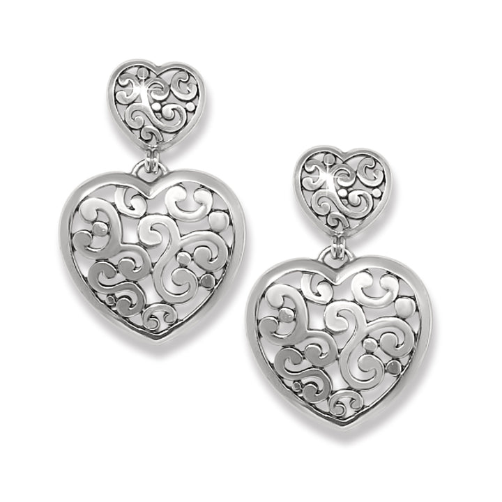 CONTEMPO HEART DOUBLE POST DROP EARRINGS - SILVER