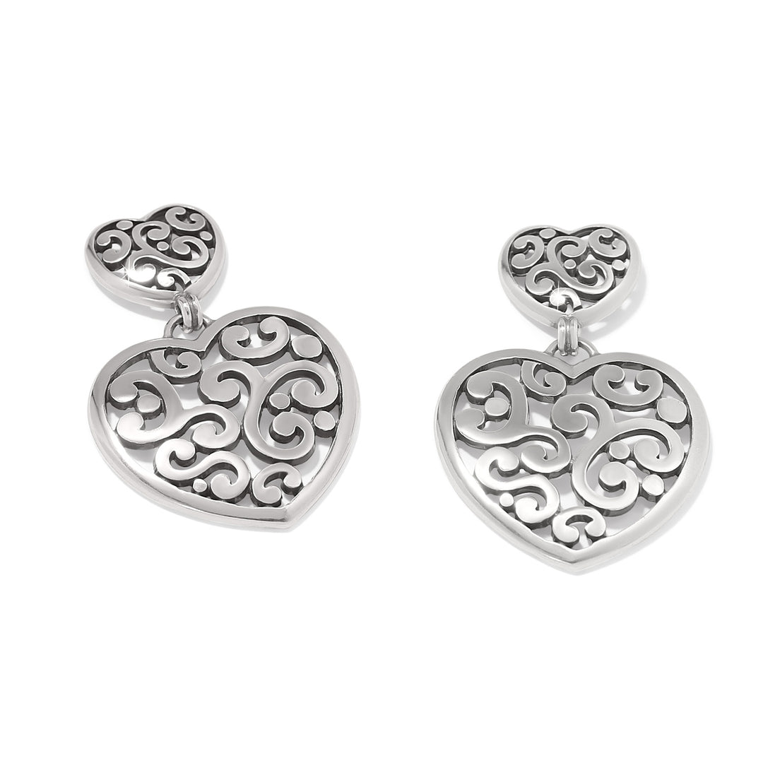 CONTEMPO HEART DOUBLE POST DROP EARRINGS - SILVER