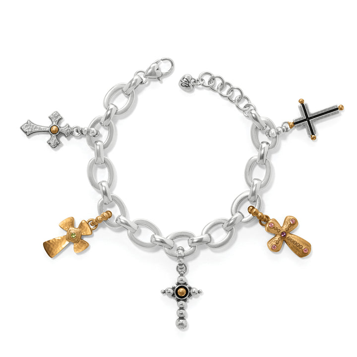 MAJESTIC CROSS CHARM BRACELET - SILVER/GOLD