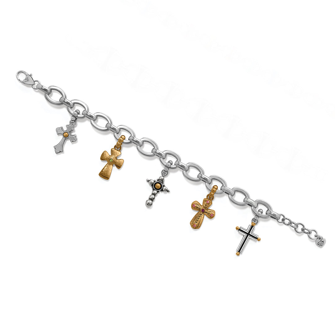 MAJESTIC CROSS CHARM BRACELET - SILVER/GOLD