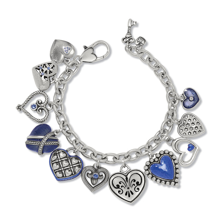 One Heart Link Charm Bracelet - Silver-Blue