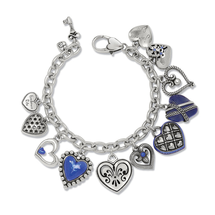 One Heart Link Charm Bracelet - Silver-Blue