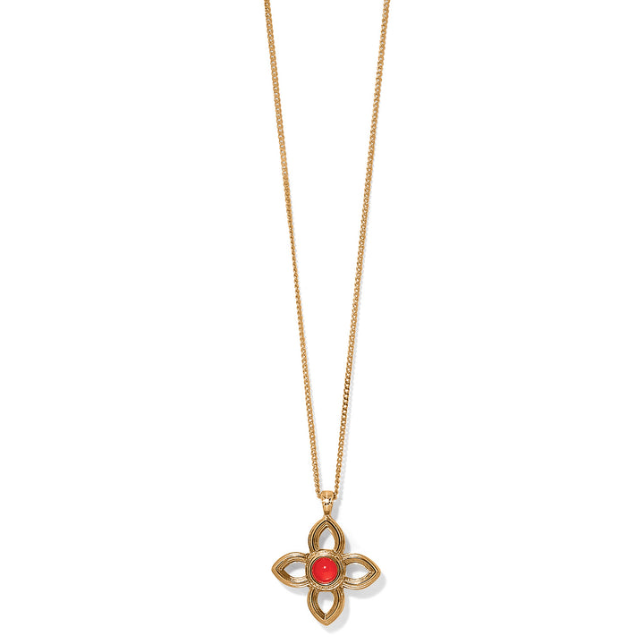 VENETIAN GEMS FLOWER PETITE NECKLACE - GOLD-RED