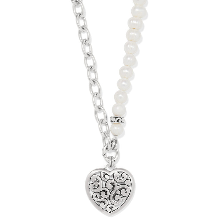 CONTEMPO HEART PEARL CHARM NECKLACE - SILVER-PEARL