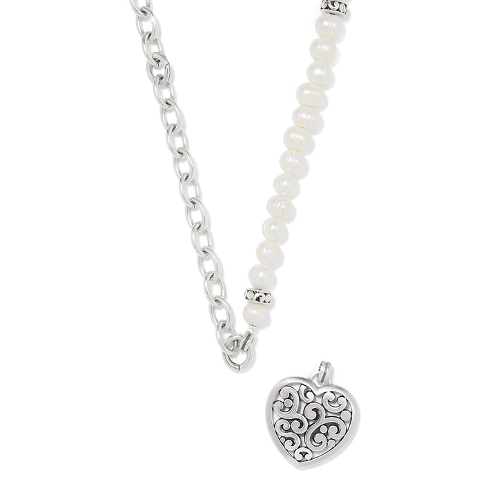 CONTEMPO HEART PEARL CHARM NECKLACE - SILVER-PEARL