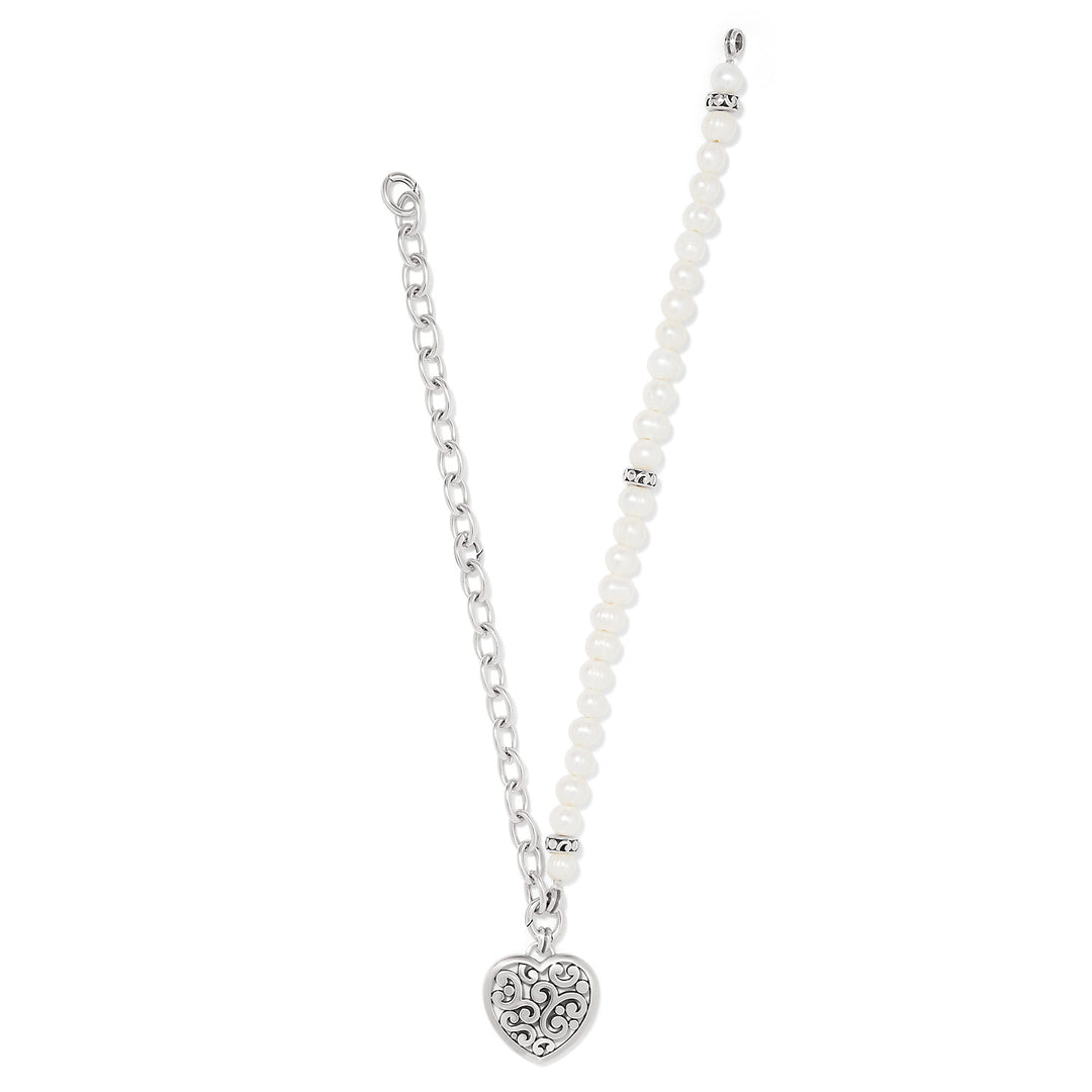 CONTEMPO HEART PEARL CHARM NECKLACE - SILVER-PEARL