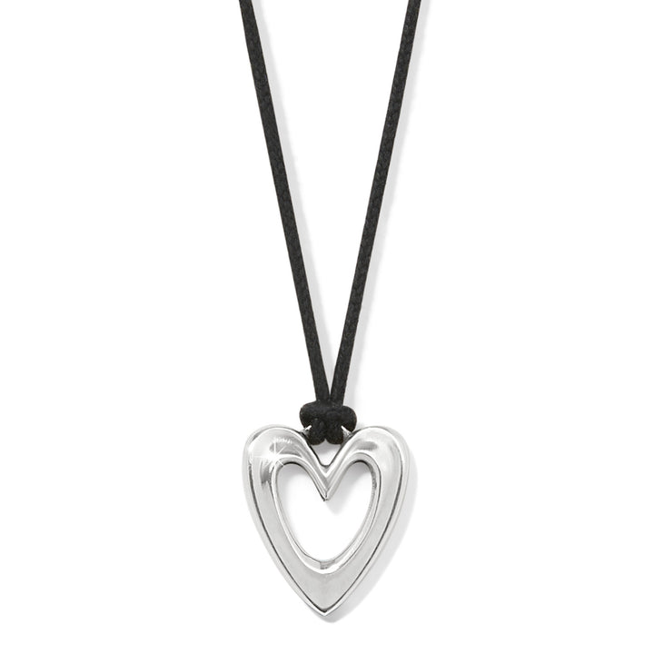 Cascade Open Heart Cord Necklace - Silver-Black