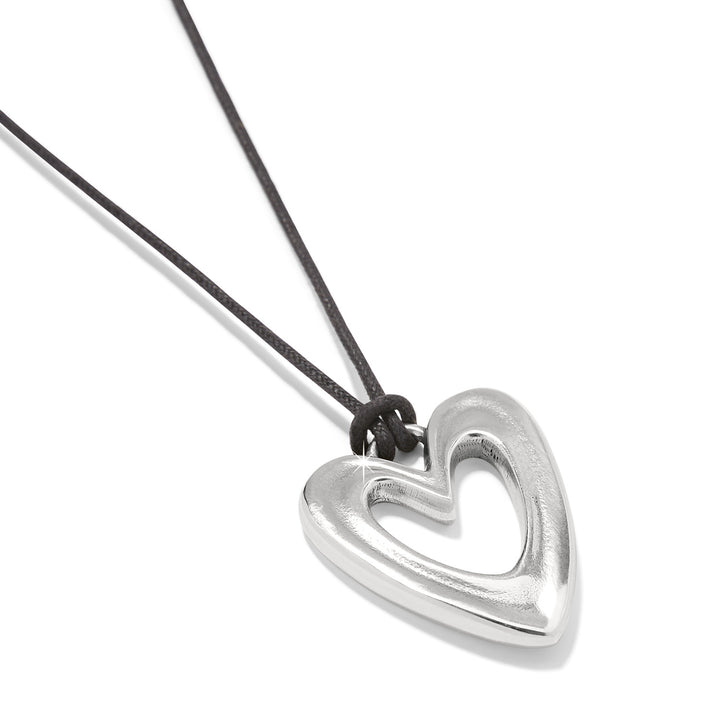 Cascade Open Heart Cord Necklace - Silver-Black