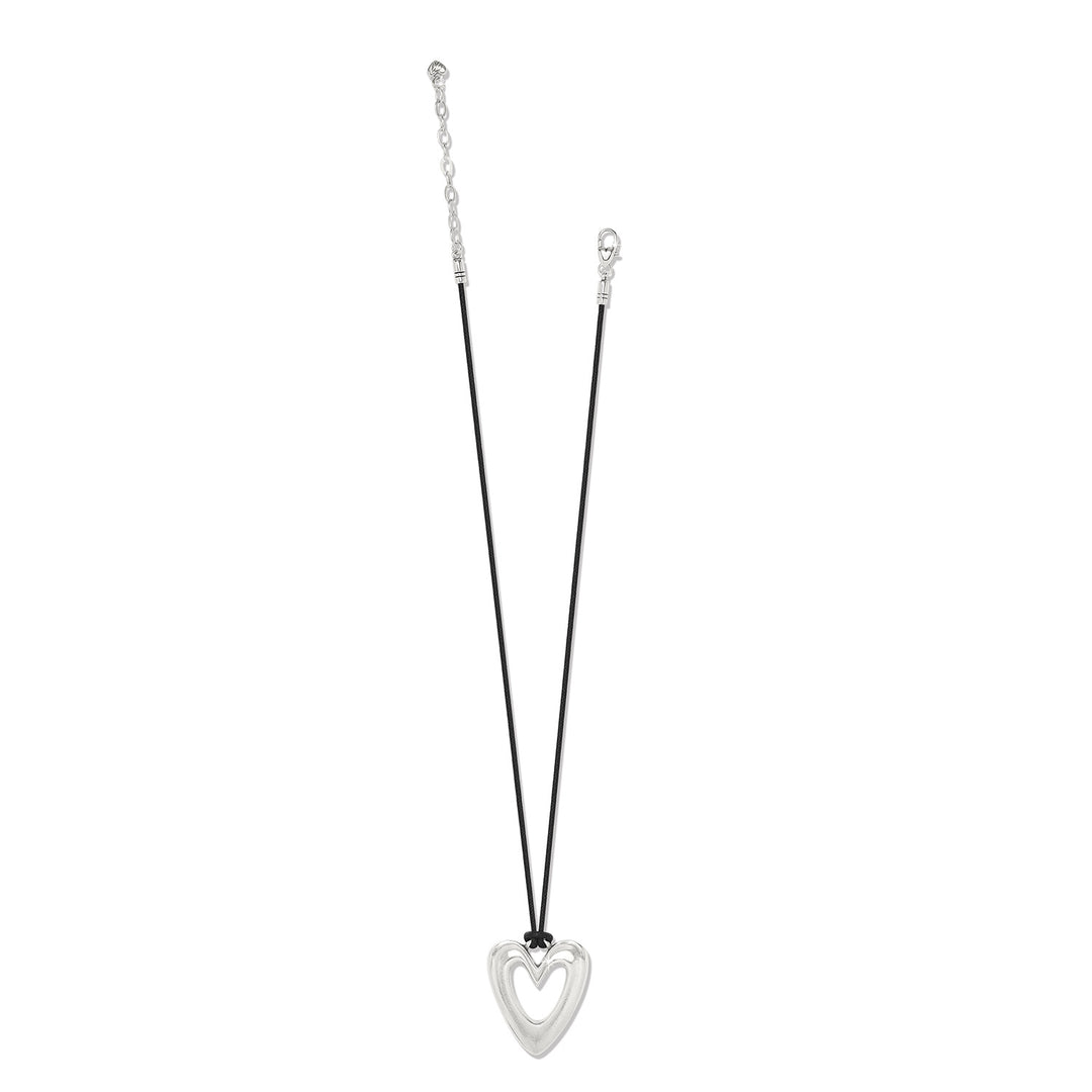 Cascade Open Heart Cord Necklace - Silver-Black