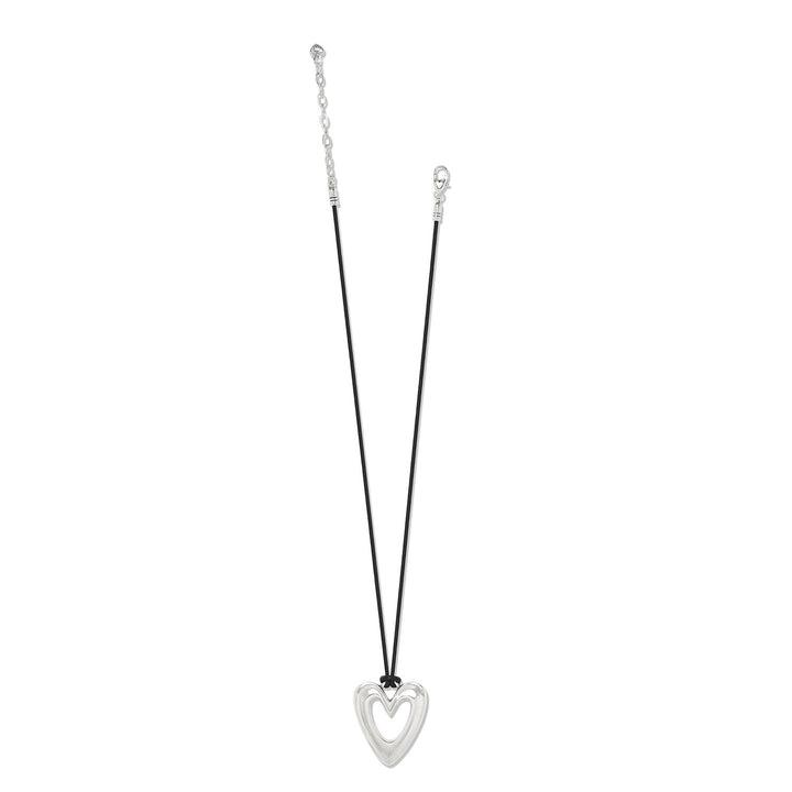 Cascade Open Heart Cord Necklace - Silver-Black