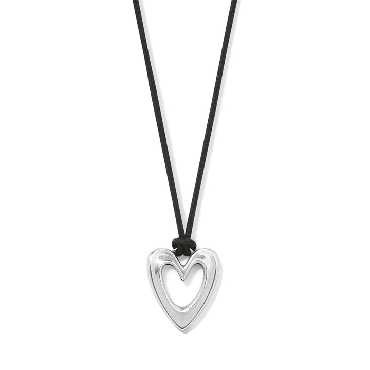 Cascade Open Heart Petite Cord Necklace - Silver-Black