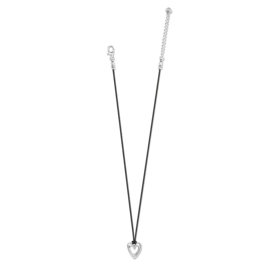 Cascade Open Heart Petite Cord Necklace - Silver-Black