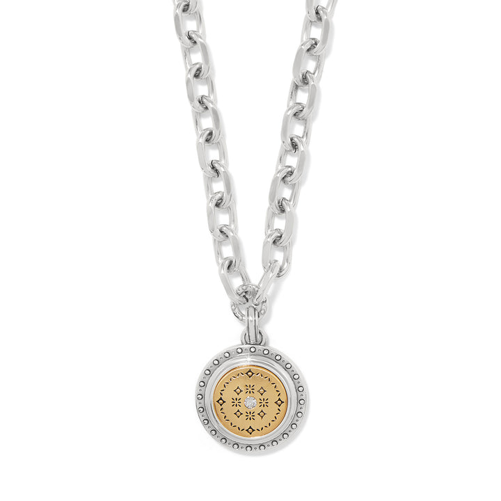 Mosaic Round Two Tone Pendant Necklace - Silver-Gold