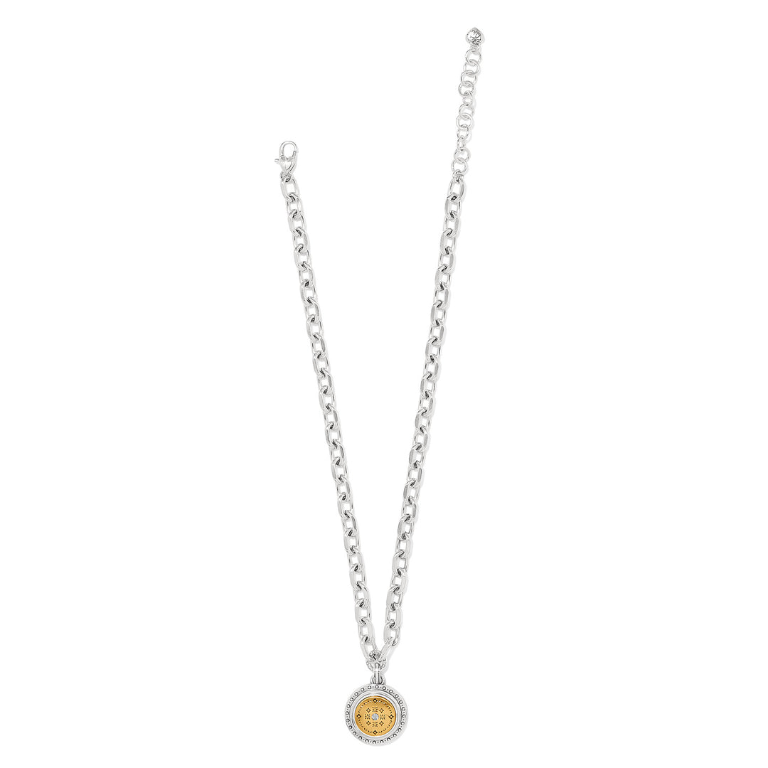 Mosaic Round Two Tone Pendant Necklace - Silver-Gold