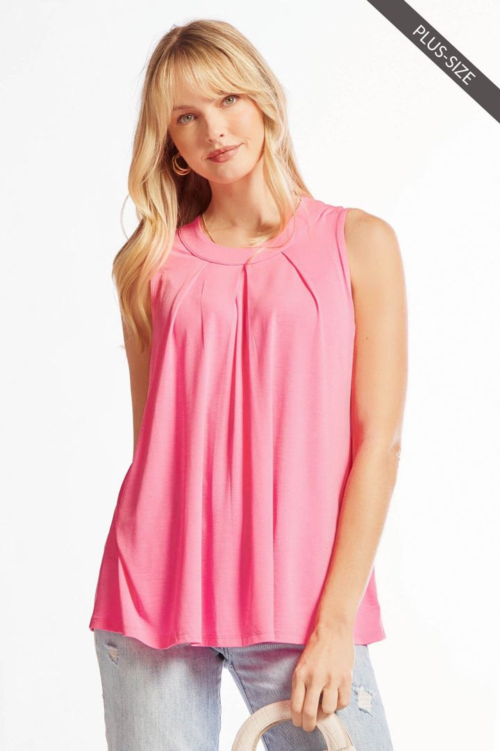 DEAR SCARLETT PLEATED SLEEVELESS TOP - NEON PINK