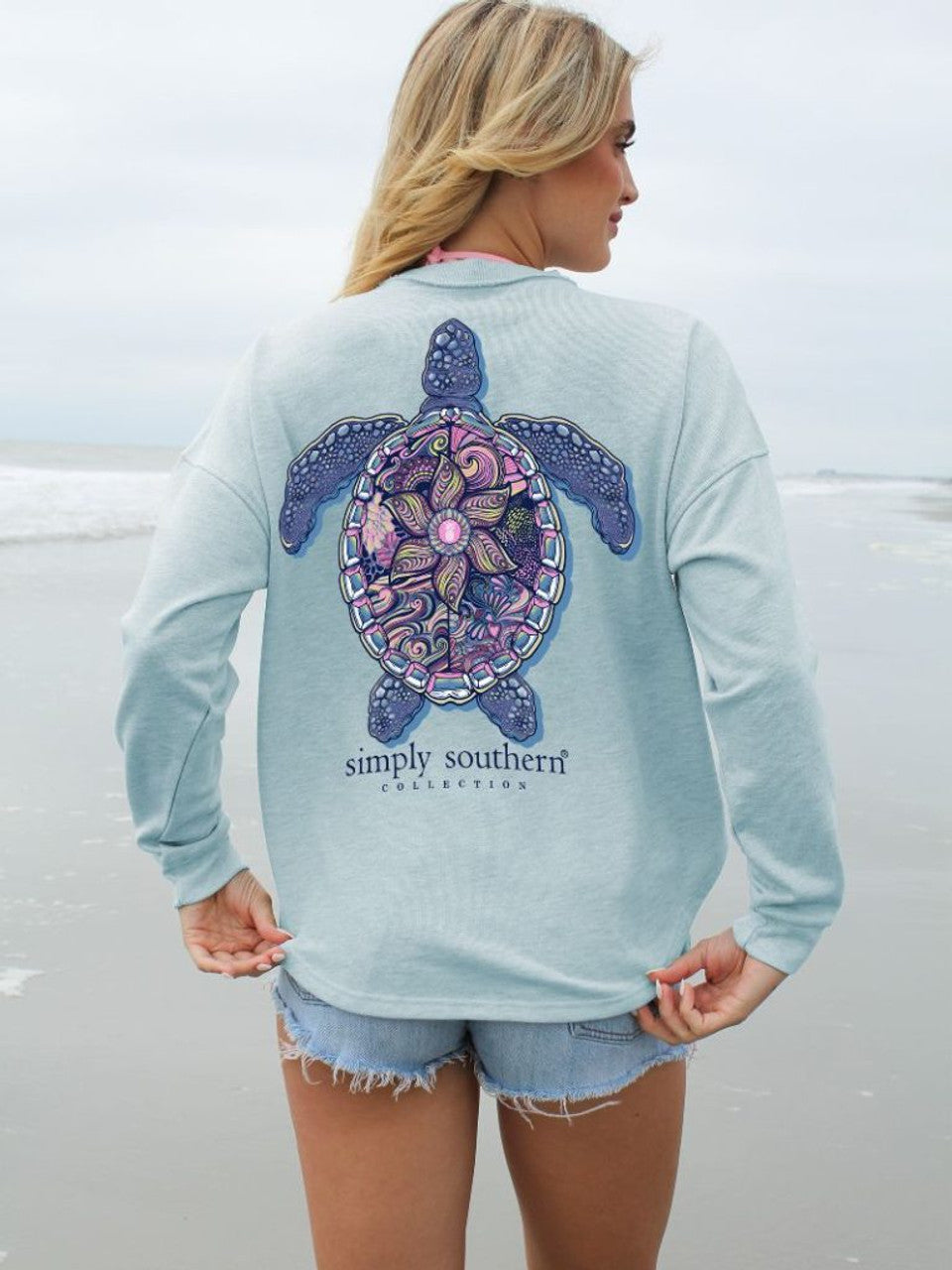 SIMPLY SOUTHERN TURTLE TRACKING BOXY PULLOVER - OCEAN