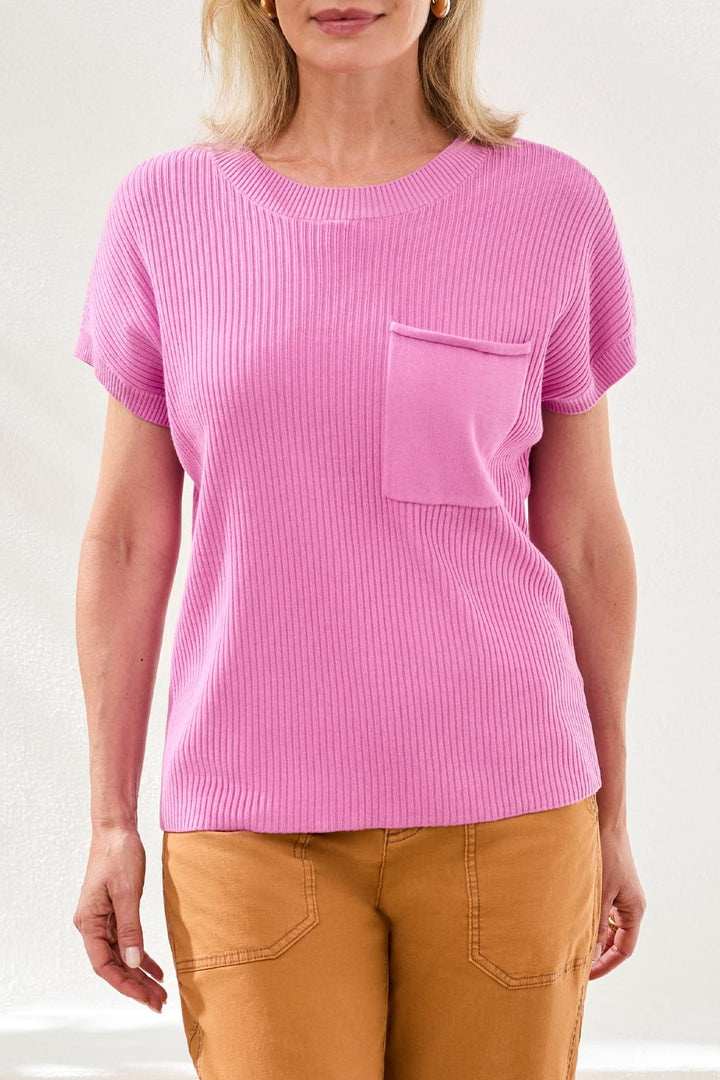 SHORT SLEEVE DOLMAN SWEATER W/POCKET - WISTERIA