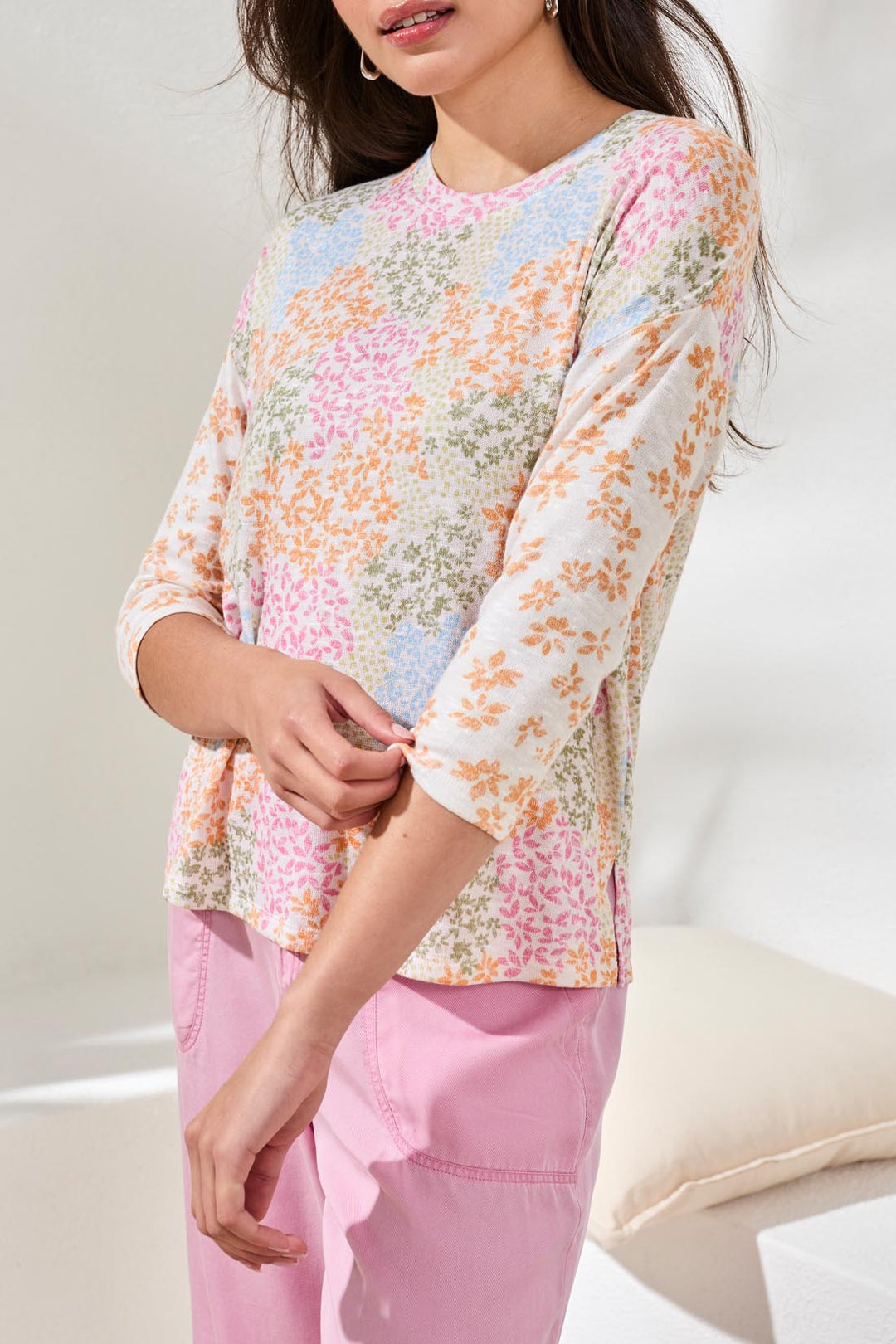 3/4 SLEEVE CREW NECK TOP - DAFFODIL