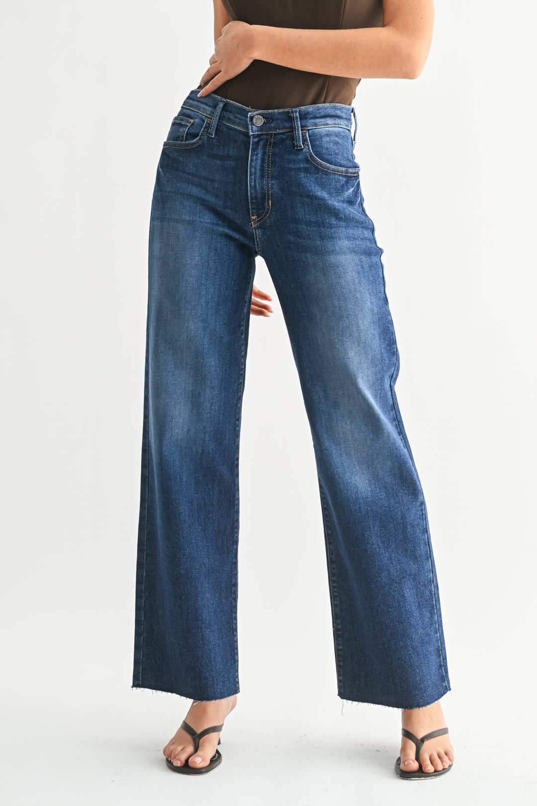 JBD HR SLIM PALAZZO W/SCISSOR CUT JEANS - DARK - 30" INSEAM