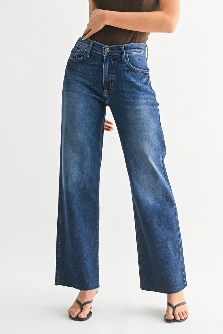 JBD HR SLIM PALAZZO W/SCISSOR CUT JEANS - DARK - 30" INSEAM