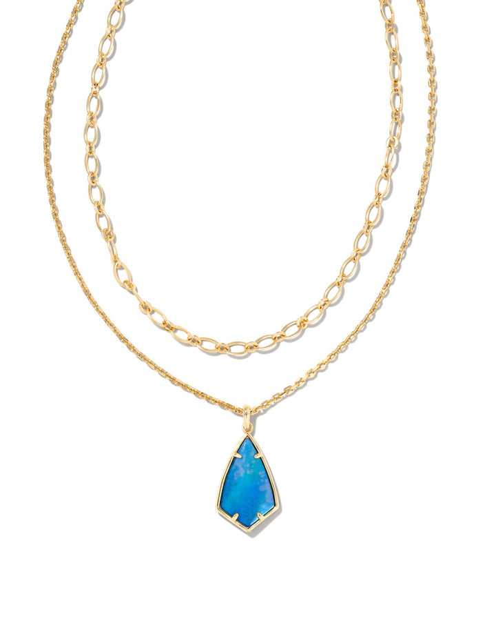 CAMRY MULTI STRAND NECKLACE - GOLD DARK BLUE MOTHER OF PEARL