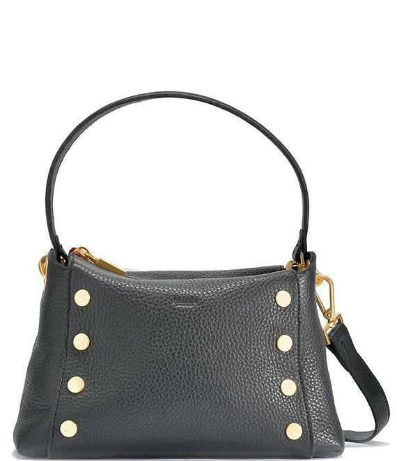 HAMMITT BRYANT MEDIUM STUDDED SHOULDER BAG - BLACK/BRUSHED GOLD/RED ZIP